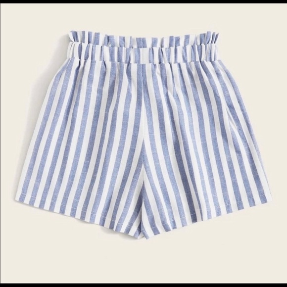 Blue White Striped Paperbag Shorts - Picture 2 of 2